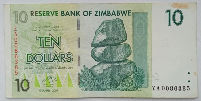 Bancnota Zimbabwe - 10 Dollars 2007 - Serie ZA inlocuitoare