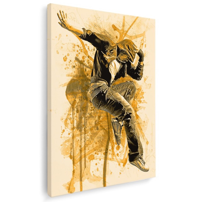 Tablou canvas barbat dans hip-hop crem, ocru, negru 1232 Tablou canvas pe panza CU RAMA 70x100 cm