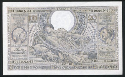 q454 BELGIA 100 FRANC 20 BELGAS 1943 NECIRCULATA UNC foto