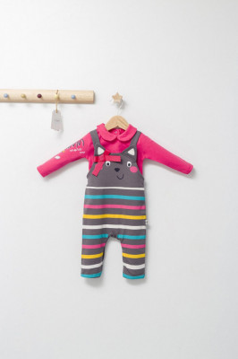 Set salopeta cu bluzita pentru bebelusi Colorful autum, Tongs baby (Culoare: Gri, Marime: 6-9 luni) foto