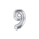 Balon Folie Cifra 9 Argintiu, 35 cm, Partydeco