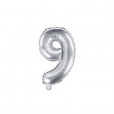 Balon Folie Cifra 9 Argintiu, 35 cm