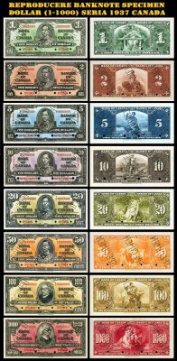 set 8 reproduceri bancnote Specimen Seria 1937 Canada foto
