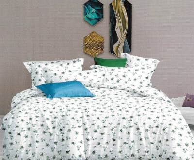 Lenjerie de pat pentru o persoana cu husa elastic pat si 2 fete perna patrata, Helychrys, bumbac mercerizat, multicolor foto