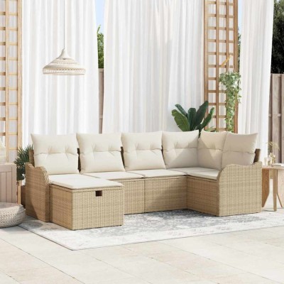 vidaXL Set de canapele pentru grădină cu pernă 6 pcs Bej Rattan poli 3360312 foto