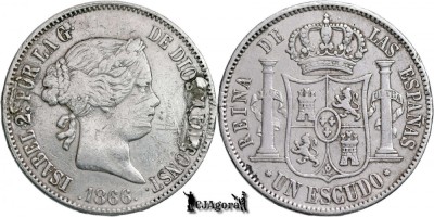 1866, 1 Escudo - Isabela a II-a - Regatul Spaniei foto