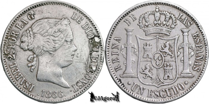 1866, 1 Escudo - Isabela a II-a - Regatul Spaniei