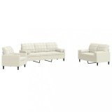 Cumpara ieftin Set de canapele cu perne/rulouri, 3 piese, crem, catifea