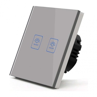 Intrerupator Touch Techstar&amp;reg; TG02, Sticla Securizata, Design Modern, Iluminare LED, 2 Faze, Gri foto