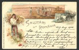 SALUTARI DIN ROMANIA LITOGRAFIE MUNCA LA CAMP 1900 circulata