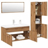 Set mobilier de baie, 4 piese, stejar artizanal, lemn prelucrat