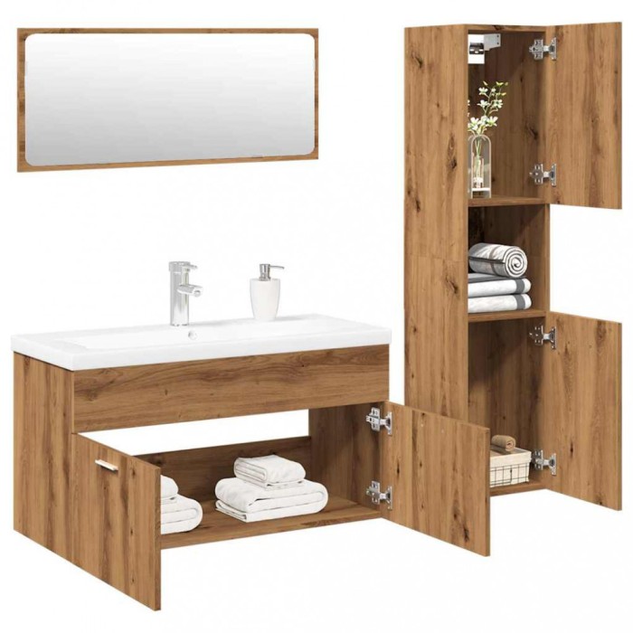 vidaXL Set mobilier de baie, 4 piese, stejar artizanal, lemn prelucrat 3328600