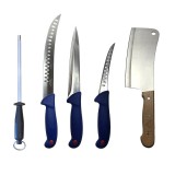Cumpara ieftin Set profesional de macelarie, injunghiat, transat, dezosat, filetat, 3 cutite, masat pentru ascutit, satar
