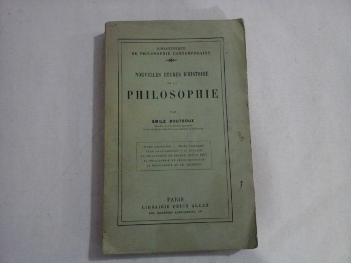 NOUVELLES ETUDES D&#039;HISTOIRE DE LA PHILOSOPHIE - EMILE BOUTROUX