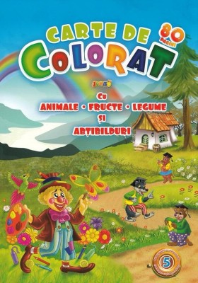 Carte de colorat Jumbo A4 80 pagini - Animale, fructe, legume si abtibilduri foto