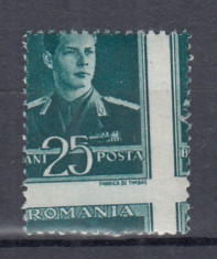 ROMANIA 1943/1945 LP 153 REGELE MIHAI I VALOAREA 25 BANI EROARE MNH foto