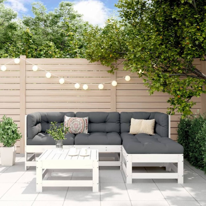 Gossi set mobilier relaxare de gradina 5 piese alb lemn masiv de pin