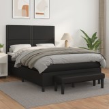 VidaXL Pat box spring cu saltea, negru, 140x200 cm, piele ecologică 3137605