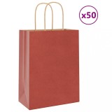 vidaXL Pungi de h&acirc;rtie 50 buc cu m&acirc;nere roșii 21x11x28 cm