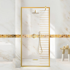 Paravan dus walk-in Aqua Class ® Gold, model Supreme auriu, sticla clara, securizata, 80x195 cm