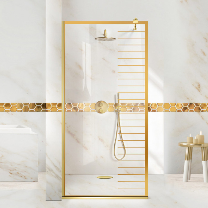Paravan dus walk-in Aqua Class &reg; Gold, model Supreme auriu, sticla clara, securizata, 110x195 cm