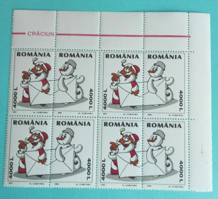 TIMBRE ROMANIA 2003 L.P.1622 CRACIUN (DIPTIC) BL. DE 4 VALORI MNH