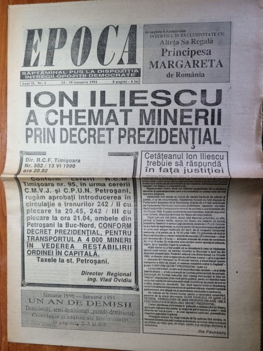 ziarul epoca 24-30 ianuarie 1991-interviu principesa margareta