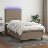 VidaXL Pat cu arcuri, saltea și LED, gri taupe, 90x200 cm, textil 3134929