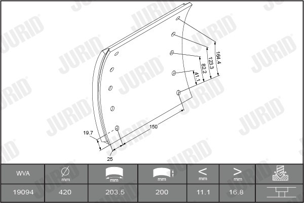 JURID 1909401070 Set garnituri de frictiune, frana tambur