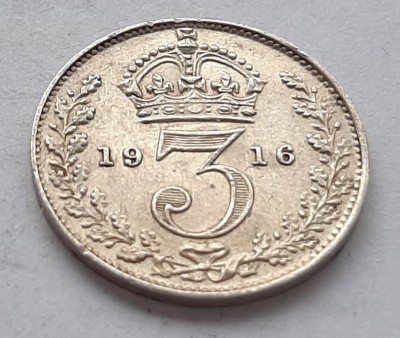 373. Moneda Marea Britanie 3 pence 1916 (George V) (argint 0.925) foto