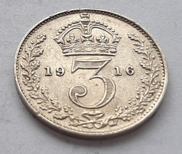 373. Moneda Marea Britanie 3 pence 1916 (George V) (argint 0.925)