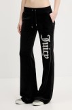 Juicy Couture pantaloni de trening din velur pentru copii LAYLA CAVIAR femei, culoarea negru, cu imprimeu, JCBBJ125806