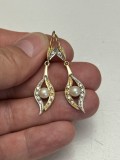 Cercei Aur 14K cu Zirconia si Perle Cultură, Vintage Grecia, 5.5g