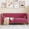 Canapea Chesterfield 2 Locuri, Catifea Rosu Vin, Pernute Incluse, 174x74.5x70.5 cm