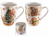 Set 2 cani Craciun portelan multicolor in cutie metal cadou RZ &Oslash; 8 cm x 10,5 H, 300 ml