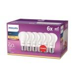 Set 6 Becuri PHILIPS LED E27, 8W (60W), alb cald - RESIGILAT