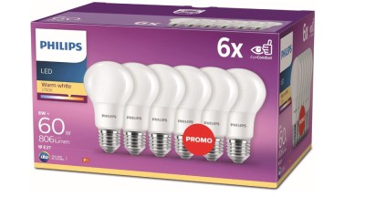 Set 6 Becuri PHILIPS LED E27, 8W (60W), alb cald - RESIGILAT foto