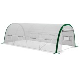 Outsunny Seră de Grădină Tunnel 18 m&sup2; dim. 6L x 3l x 2H m, 8 ferestre, Ușă cu fermoar rulabil, Oțel galvanizat, preț PE, Alb | Aosom Romania