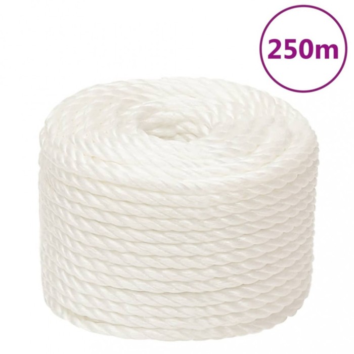 vidaXL Fr&acirc;nghie de lucru, Alb, 10 mm, 250 m, polipropilenă