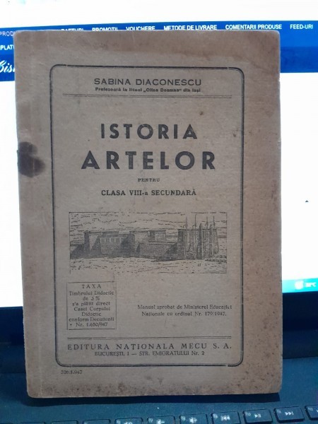 Istoria artelor pentru clasa VIII-a secundara - Sabina Diaconescu