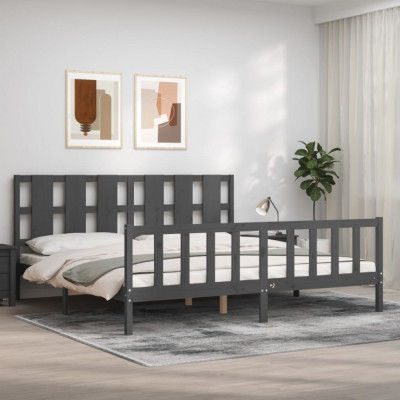 vidaXL Cadru pat cu tăblie 200x200 cm, gri, lemn masiv foto