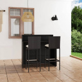 VidaXL Set mobilier bar de grădină cu perne, 3 piese, negru