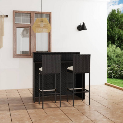 vidaXL Set mobilier bar de grădină cu perne, 3 piese, negru foto