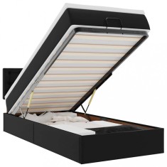 Cadru de pat otoman cu saltea neagra 90x190cm piele artificiala foto