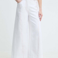 Max Mara Leisure pantaloni femei, culoarea alb, lat, high waist