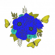 Sticker decorativ, Buchet de flori, Albastru inchis, 120 cm, 1170ST-28