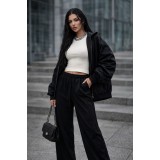 Pantaloni dama negri drepti cu elastic si snur in talie
