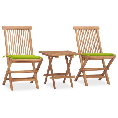 vidaXL Set mobilier exterior pliabil cu perne, 3 piese, lemn masiv tec foto