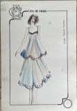 Tehnică mixtă pe carton subțire, Casa de Modă M.I.U., 30 x 21 cm, design Tamara AVADANEI modă rom&acirc;nească, schiță 3 vestimentară