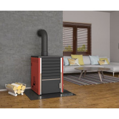 Pachet incalzire si apa calda 3 camere Centrala pe lemne FORNELLO SAUNA RED 30 kw echipata cu pompa de circulare, cos inox, boiler termoelectric 100l,